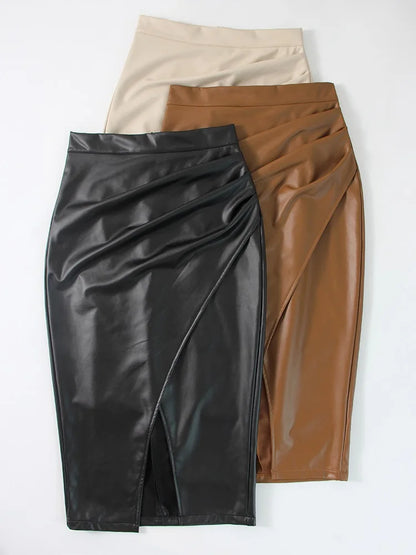 Leather Midi Skirt Black