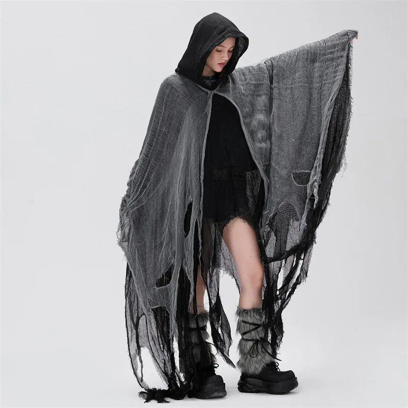 Ripped Hooded Cape Black