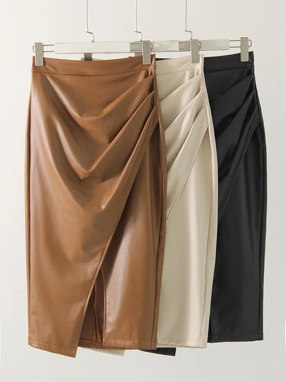 Leather Midi Skirt Black
