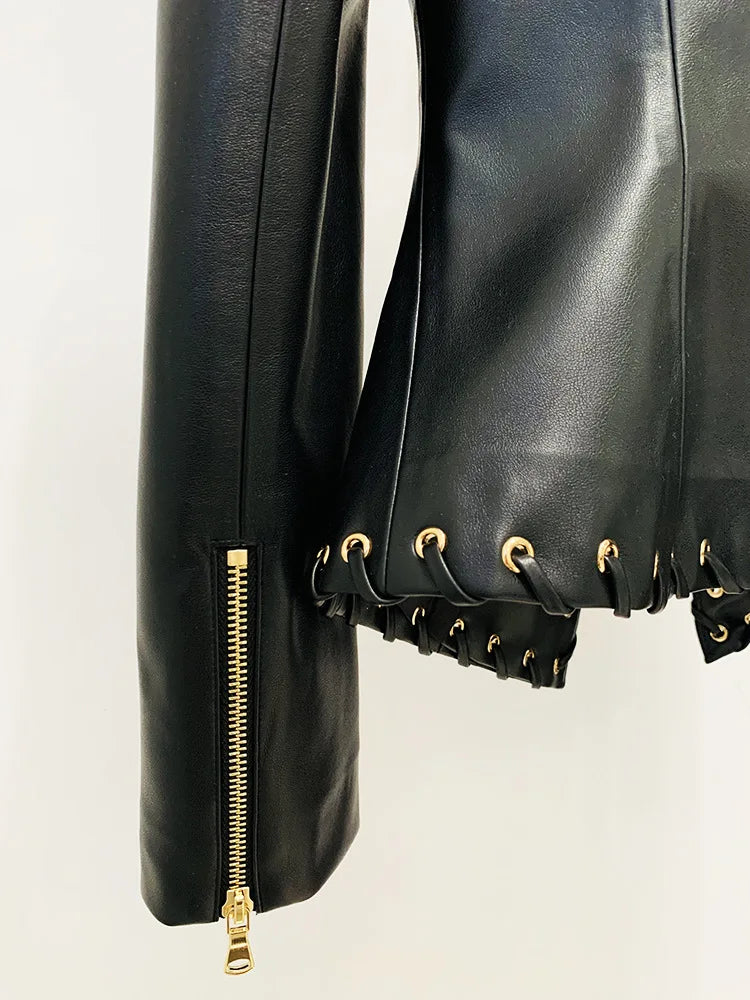 Rope Lacing Leather Jacket