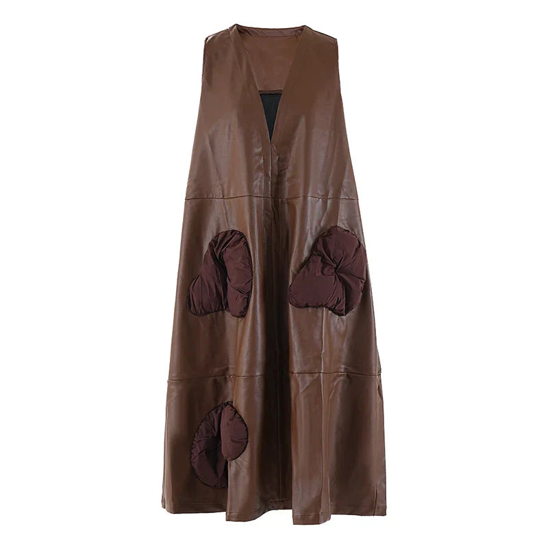 Long Leather Vest Black
