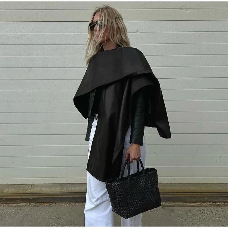 Leather Cloak Jacket Black