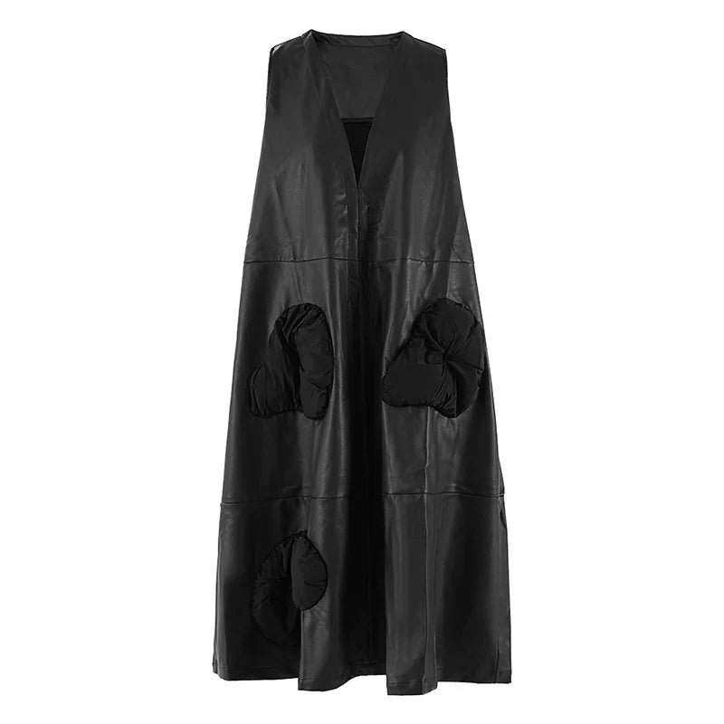 Long Leather Vest Black
