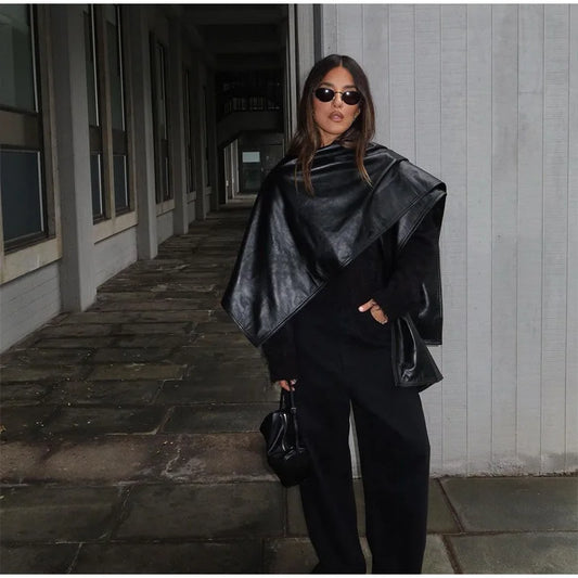 Leather Cloak Jacket Black