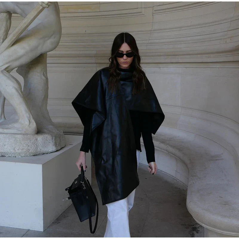 Leather Cloak Jacket Black
