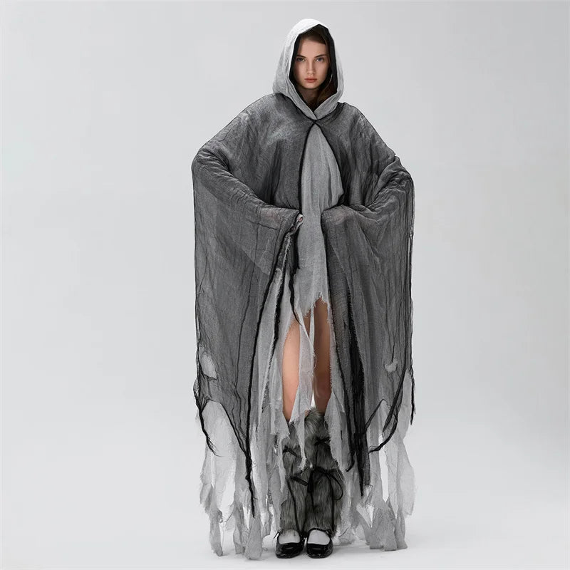 Ripped Hooded Cape Black