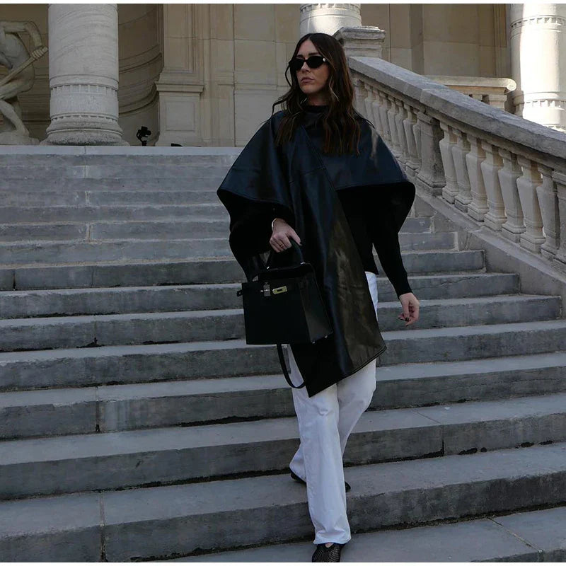 Leather Cloak Jacket Black