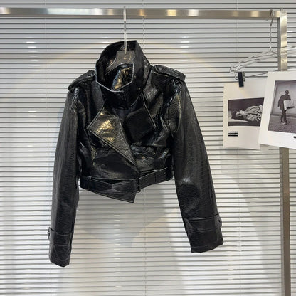 Cropped Leather Jacket Black