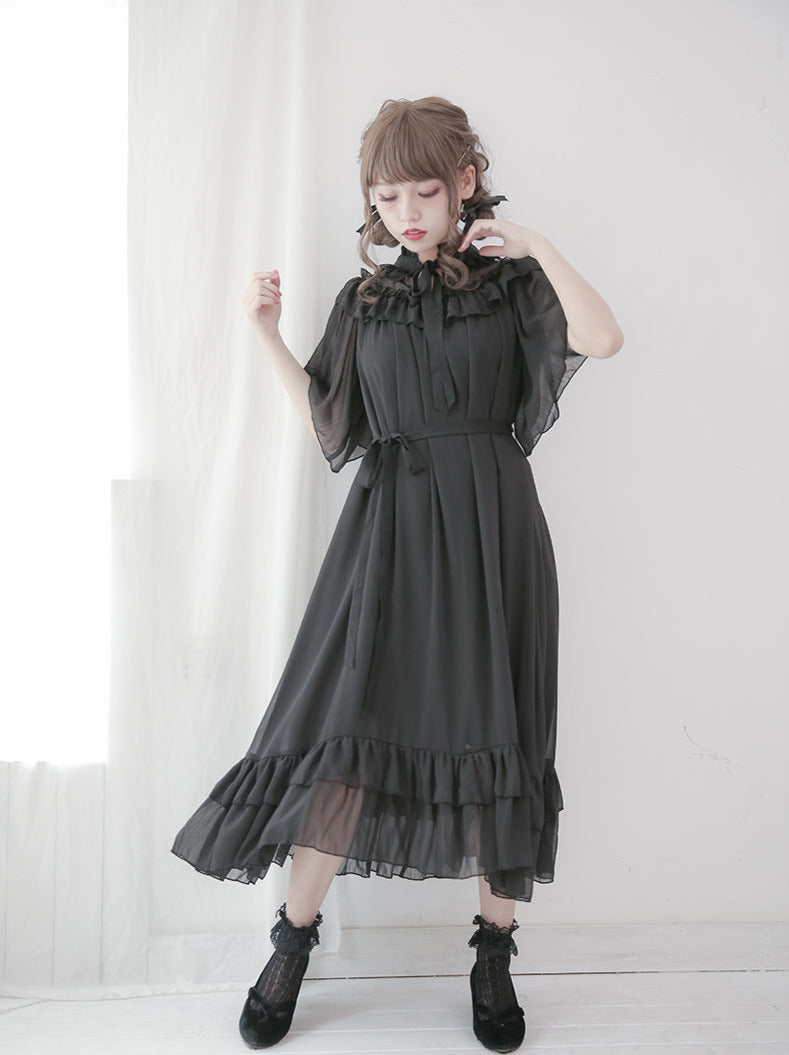 Cat & Mermaid Shell Sleeve Lolita Chiffon Dress