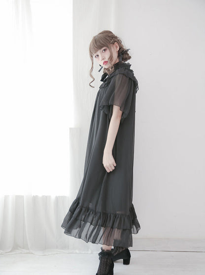 Cat & Mermaid Shell Sleeve Lolita Chiffon Dress