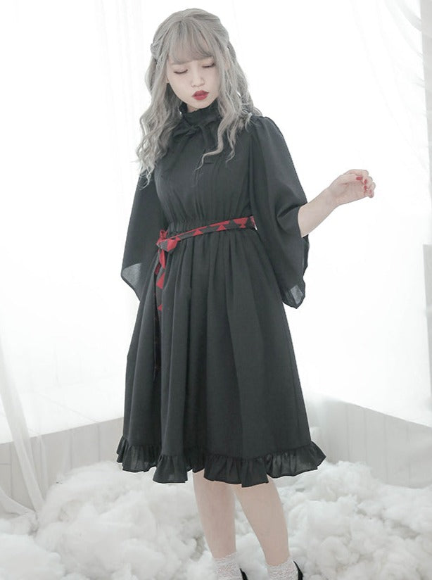 Dark Gothic Stand Collar Wide Short Dress