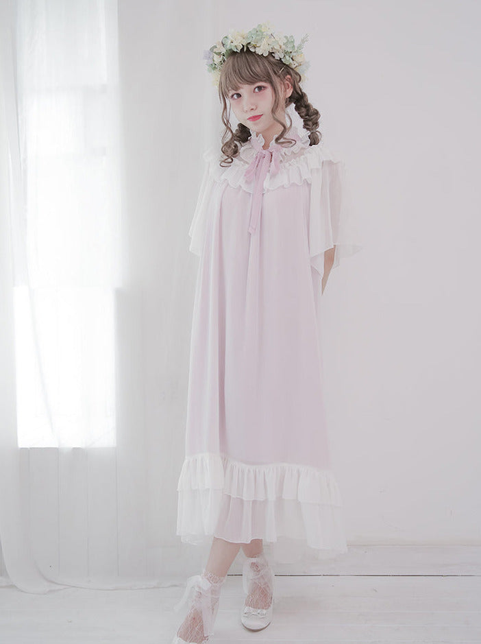 Cat & Mermaid Shell Sleeve Lolita Chiffon Dress