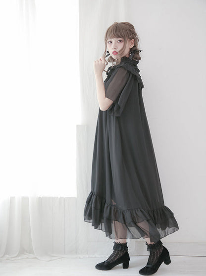 Cat & Mermaid Shell Sleeve Lolita Chiffon Dress