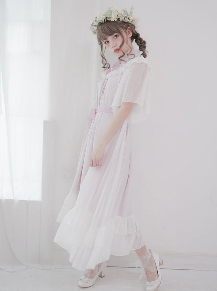 Cat & Mermaid Shell Sleeve Lolita Chiffon Dress