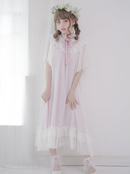 Cat & Mermaid Shell Sleeve Lolita Chiffon Dress