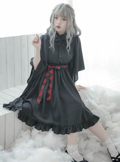 Dark Gothic Stand Collar Wide Short Dress