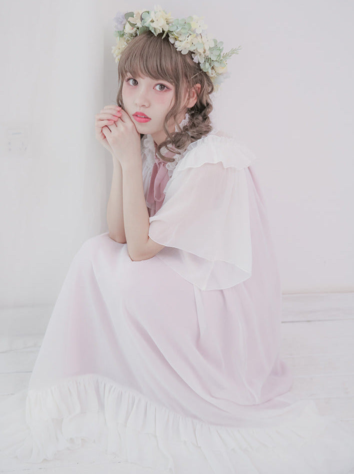 Cat & Mermaid Shell Sleeve Lolita Chiffon Dress