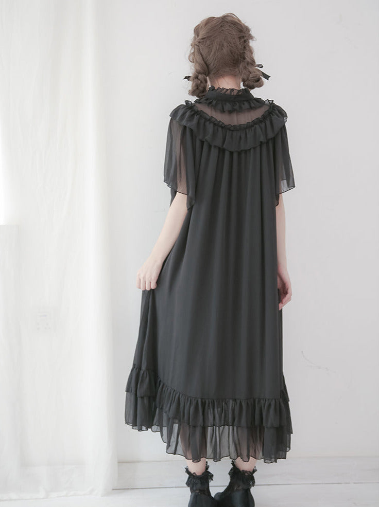 Cat & Mermaid Shell Sleeve Lolita Chiffon Dress