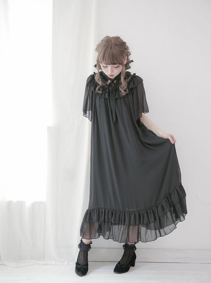 Cat & Mermaid Shell Sleeve Lolita Chiffon Dress