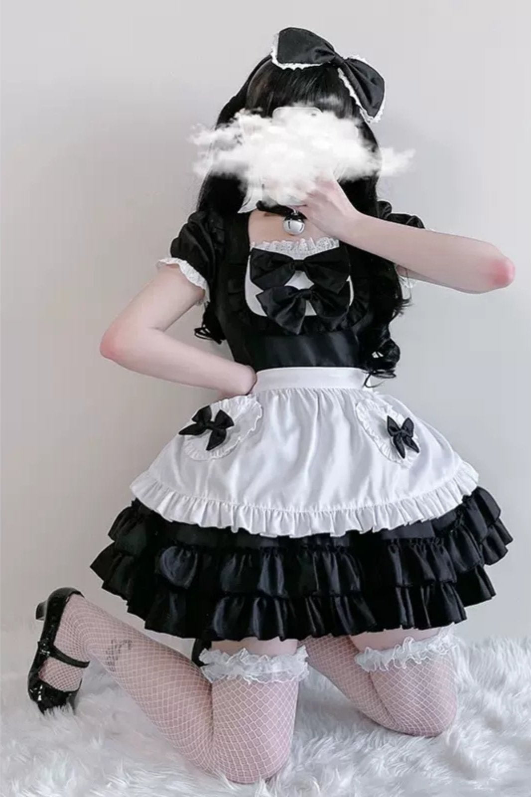 Double Ribbon Ruffle Lolita Maid Dress Set