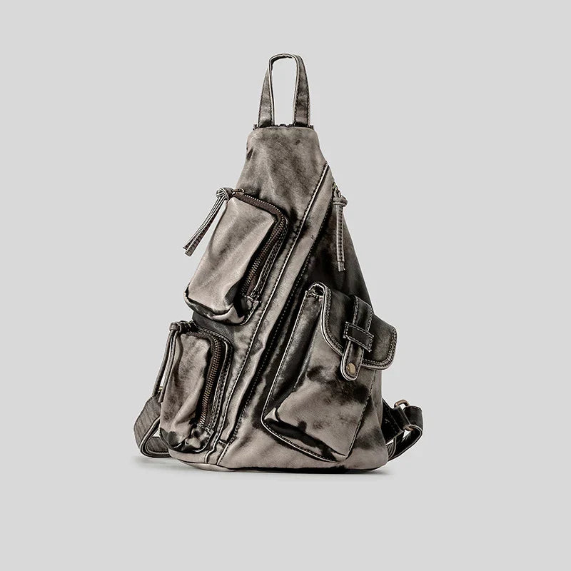 Washed Leather Backpack Gray