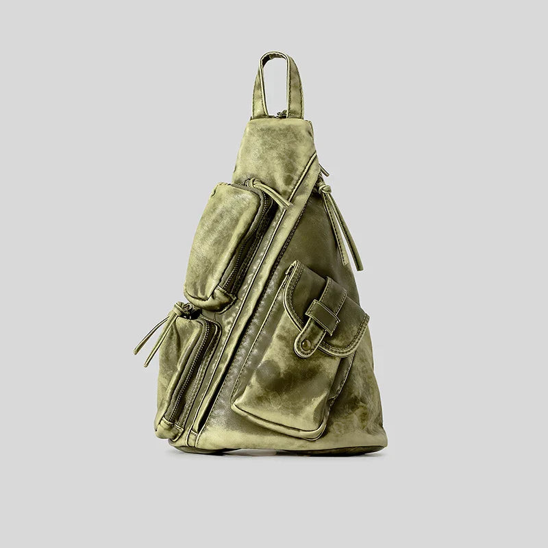 Washed Leather Backpack Gray