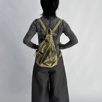 Washed Leather Backpack Gray