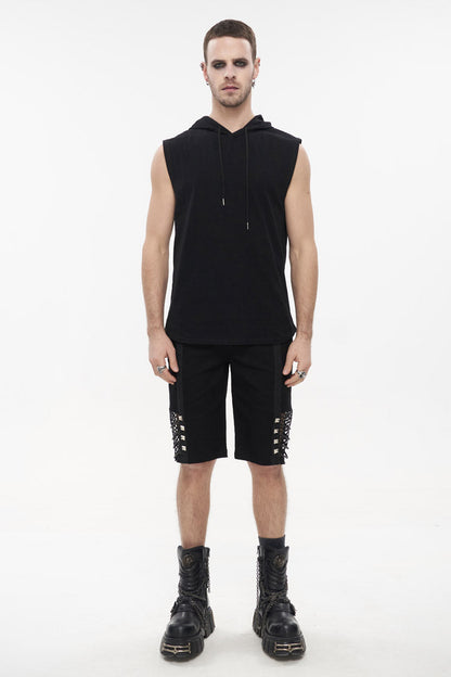 Black Knit Irregular Simple Versatile Sleeveless Hooded Punk Tank Top