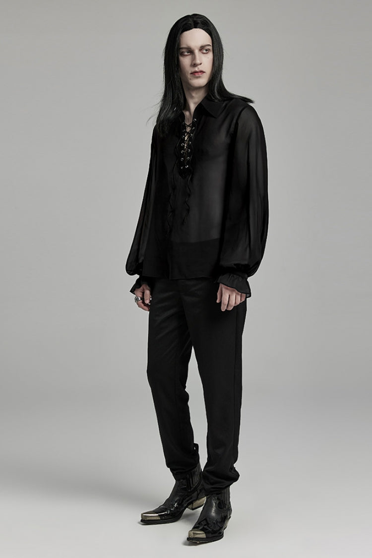 Black Lapel Collar Sheer Gothic Blouse