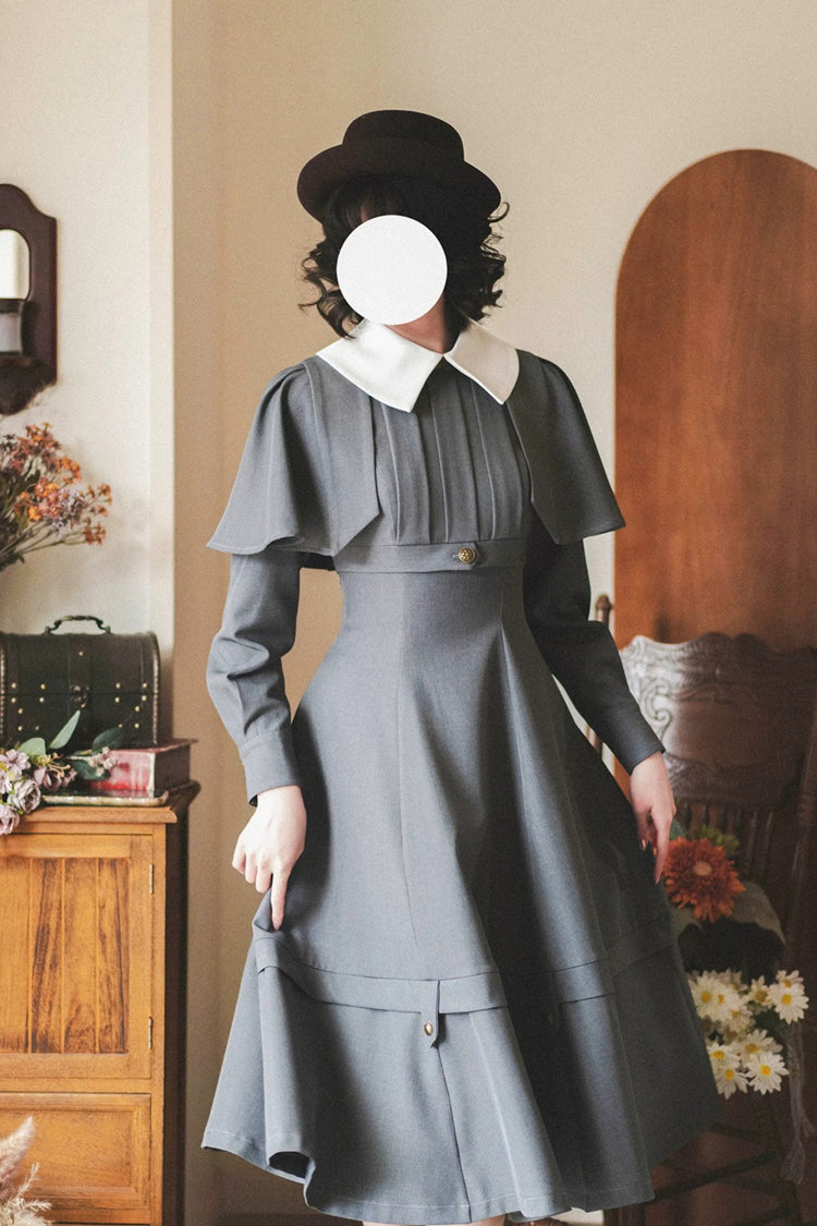 Grey [forest Antique Trunk] Lapel Collar Long Sleeves Classic Lolita Dress