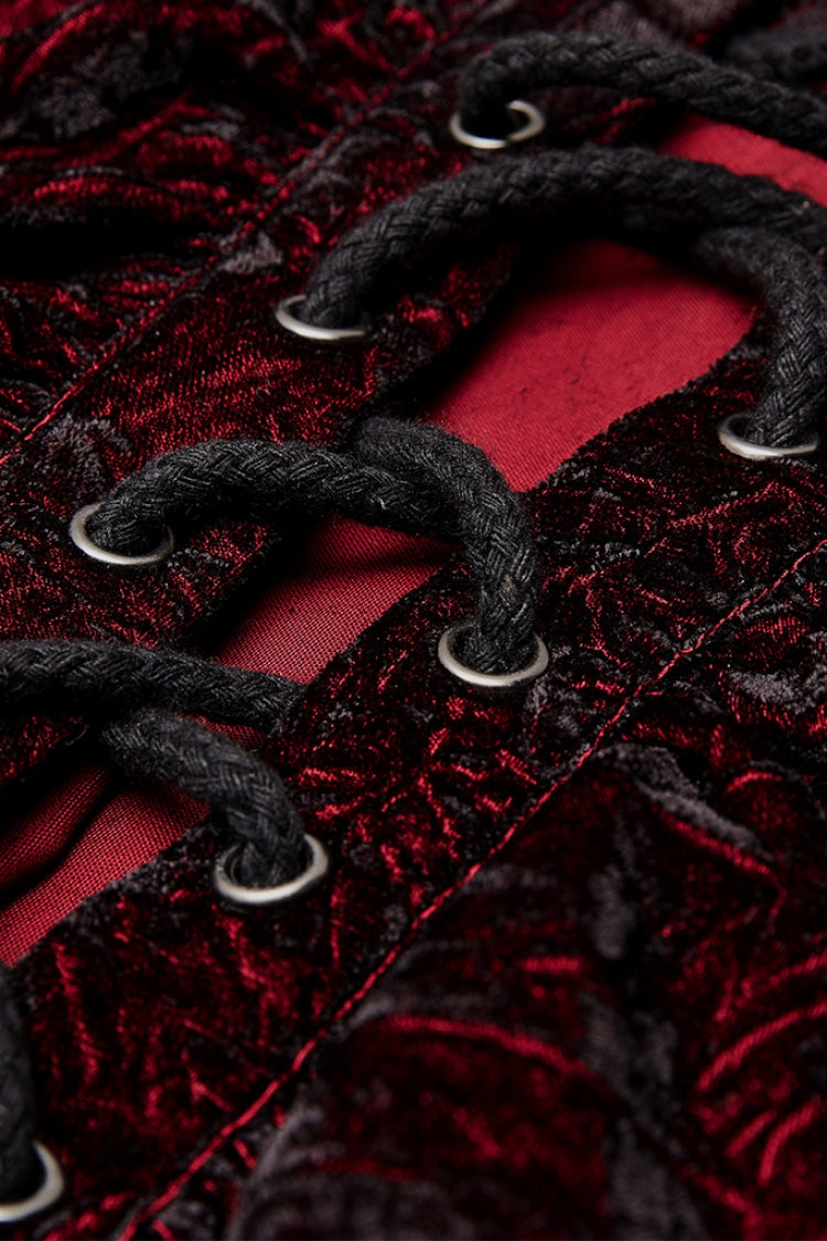 Black/red Long Sleeves Ruffle Lace-up Gothic Blouse