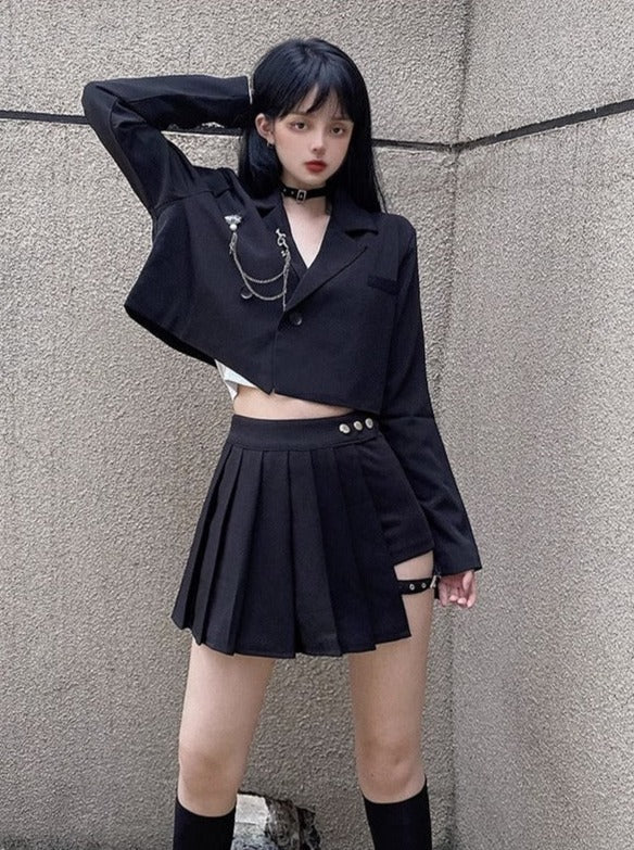 Jacket With Chain Strap + Split Metal Buckle Skirt