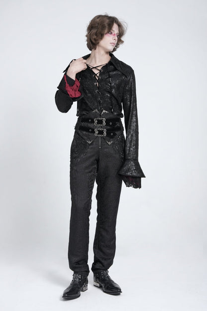 Black Long Trumpet Sleeves Lace-up Gothic Swallow-tailed Blouse