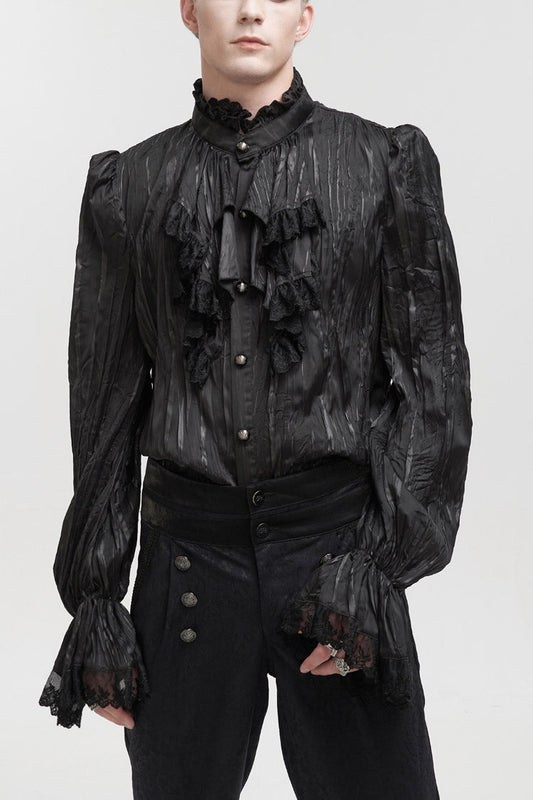 Black Stand Collar Striped Collar Lace Gothic Shirt