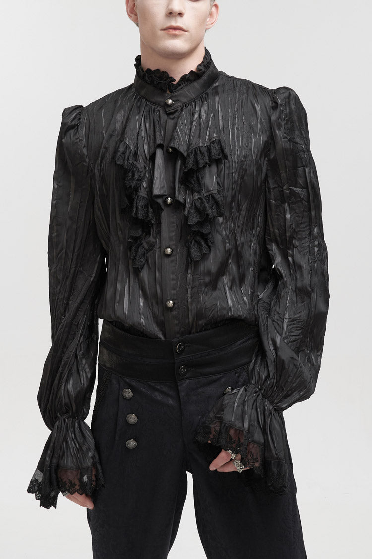 Black Stand Collar Striped Collar Lace Gothic Shirt