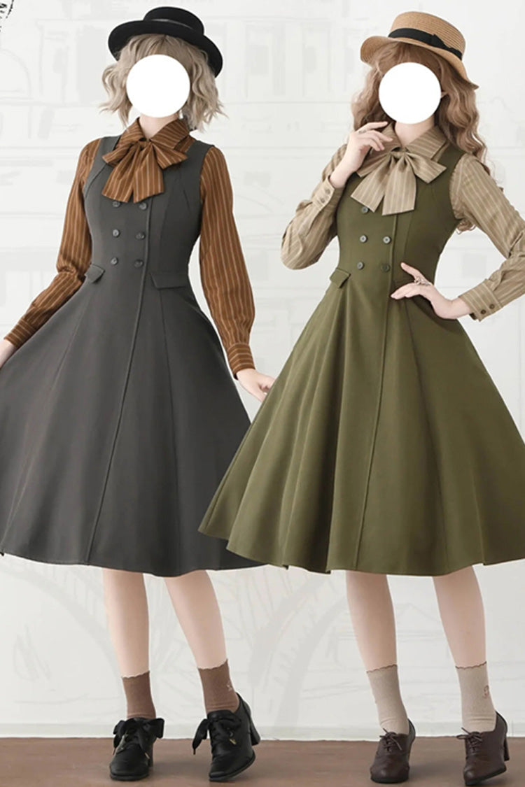 Green [misty Shirt Forest] Square Collar Sleeveless Ruffled British Style Classic Lolita Jsk Dress
