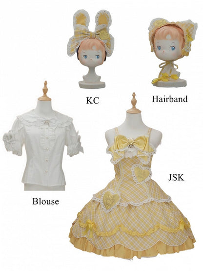 [pre-order Deadline: May 10] Blue/yellow/pink Sweetheart Lolita + Lace Ribbon Jks Dress + Bunny Ear Puff Sleeve Blouse + Bunny Ear Full Set + Cat Ear Full Set