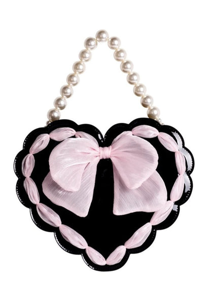 Pearl Strap Heart Bow 2-way Bag