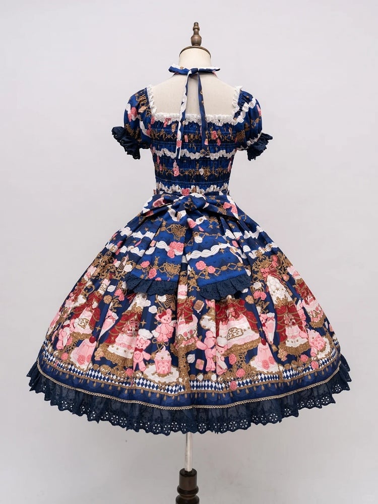 [pre-order Deadline: April 26] Retro Romance Sweet Lolita Ribbon Cake Print Halter Neck Dress