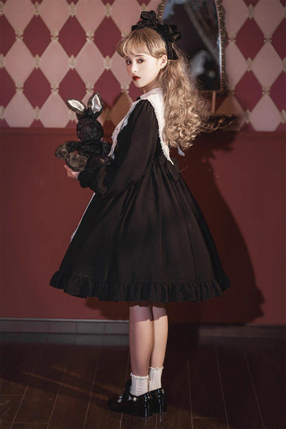 Black Long Sleeves Ruffle Bowknot Classic Gothic Nun Lolita Dress