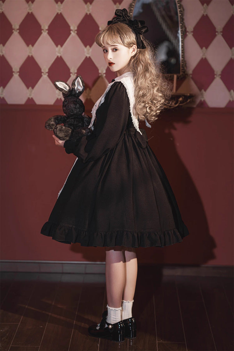Black Long Sleeves Ruffle Bowknot Classic Gothic Nun Lolita Dress
