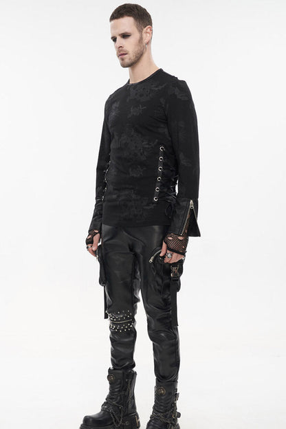 Black Punk Velvet Jacquard Chest Tie Sleeveless Hooded Shirt