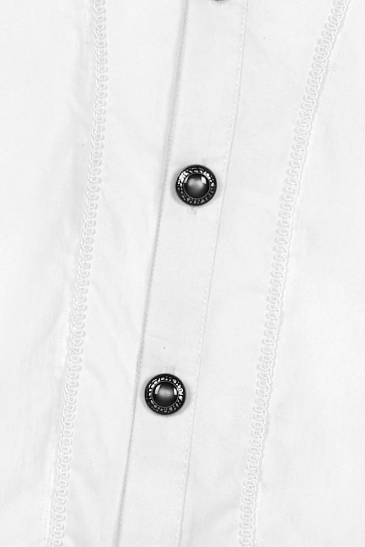 White Stand Collar Lantern Sleeves Slim Gothic Blouse