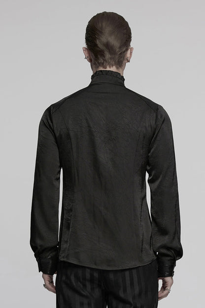 Black Stand Collar Long Sleeves Ruffle Pleated Gothic Blouse