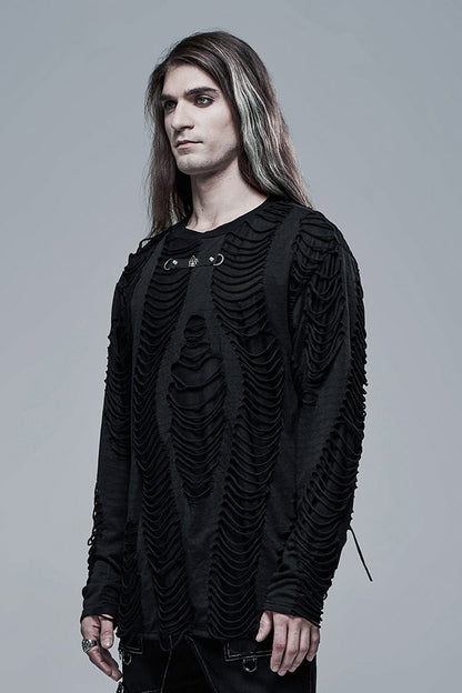 Black Round Collar Long Sleeves Double-layered Ripped Gothic Blouse