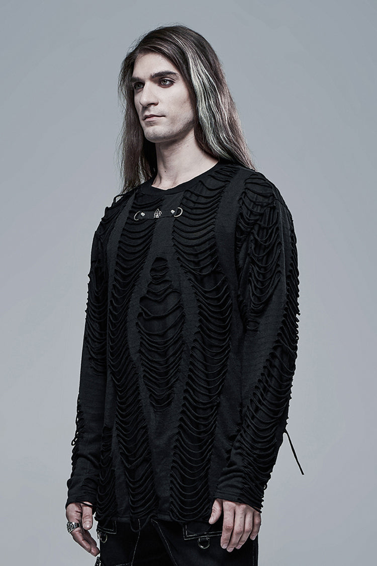 Black Round Collar Long Sleeves Double-layered Ripped Gothic Blouse