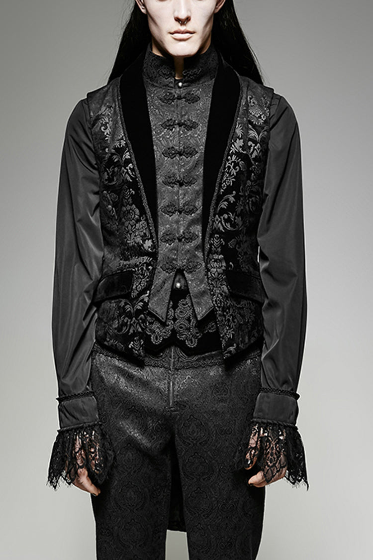 Black Victorian Swallow Tail Sleeveless Print Gothic Vest