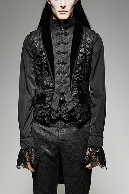 Black Victorian Swallow Tail Sleeveless Print Gothic Vest