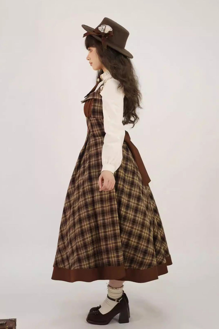 Brown [broken Pocket Watch] Sleeveless Printed Spliced Detective-style Classic Lolita Jsk Dress