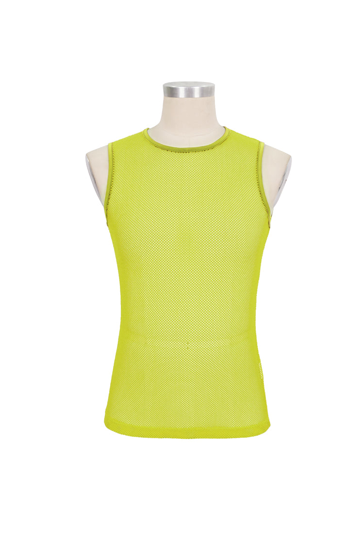 Yellow Elasticity Perspective Rhombus Net Yarn Sleeveless Gothic T-shirt